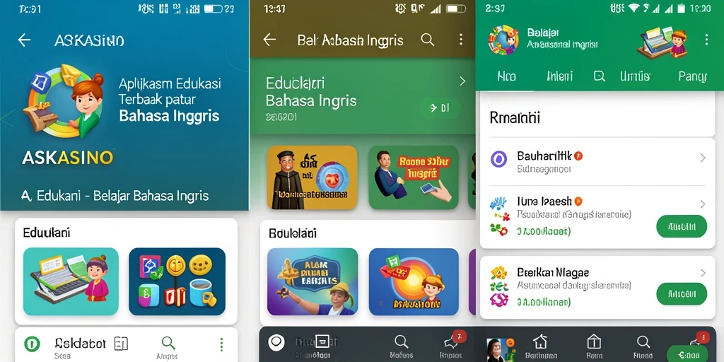 Antarmuka interaktif aplikasi ASKASINO untuk belajar bahasa Inggris.