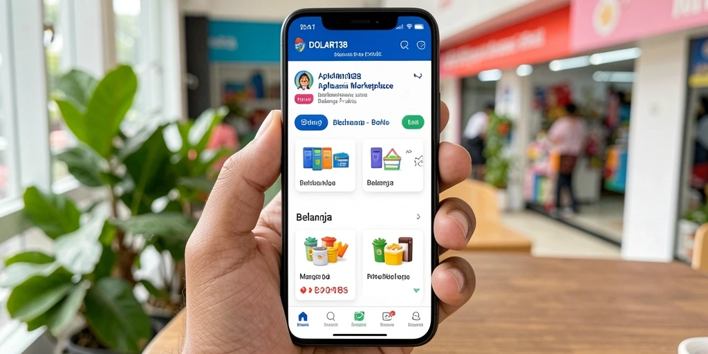 Antarmuka DOLAR138: Menampilkan fitur pencarian dan kategori produk marketplace.