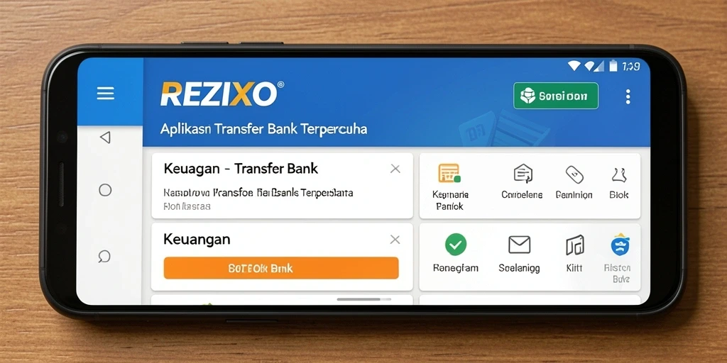Antarmuka pengguna REZIXO yang intuitif untuk Transfer Bank.
